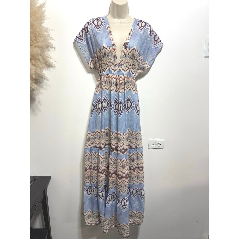 Daughters of the Revolution Geometric Ikat Print Plunge V-neck Maxi Dress Size 1